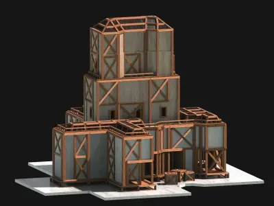 Medieval Low Poly Building Castle Wooden Village Stone House 49 Low-poly 3D model