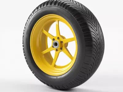 HighDetail Car Wheel with Yellow Rim 3D model