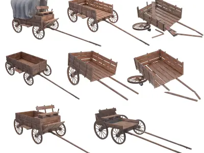 wooden wagons 3D model
