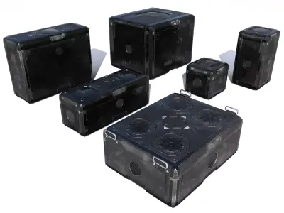 Sci Fi old black cargo crates Low-poly 3D model