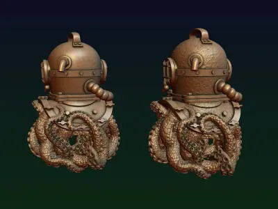 Diving Helmet with Octopus 3D print model purchase