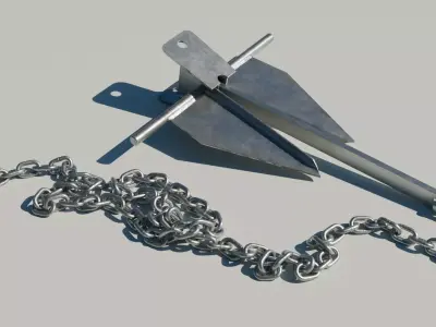 Danforth Anchor with Chain Set 3D model