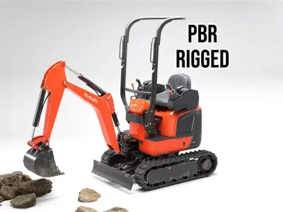 Kubota mini excavator low poly game-ready 3D model Low-poly 3D model