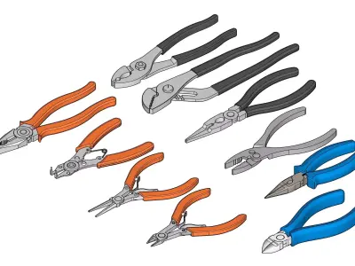 Plier hand tools and Wrench Set 3d model 3D model