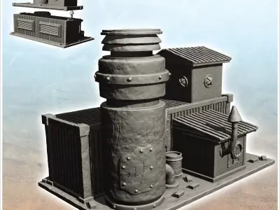 Container-based workshop with large central chimney -6- 3D print model