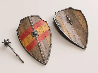 Medieval Shield and Mace Low-poly 3D model