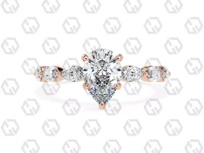 Ring 87 Pear Shape marquise on shanks with Gems 3D print model