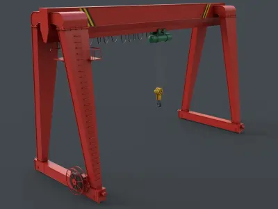 PBR Single Girder Gantry Crane V2 - Red Low-poly 3D model