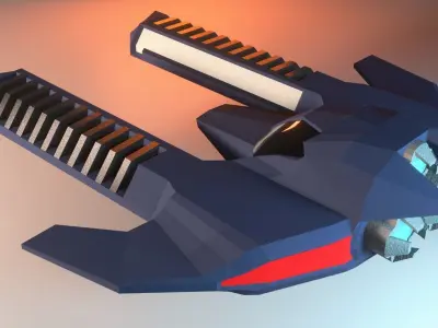 Low-poly spaceship with two blades Low-poly 3D model