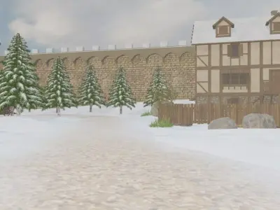 Winter Medieval Town 3D model