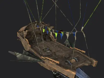 Steampunk AirShip Low-poly 3D model PBR Low-poly 3D  Low-poly 3D model