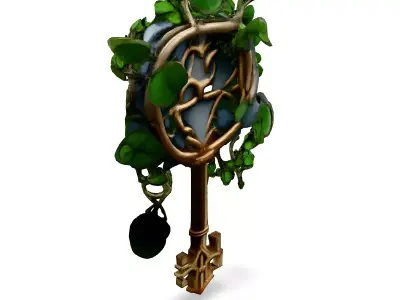 Antique Ornate Key with Ivy Low-poly 3D model