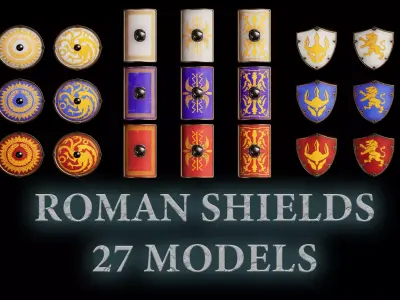 ROMAN SHIELDS PACKAGE - KITBASH - UE5 Low-poly 3D model