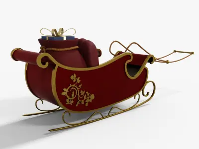 Santa Claus Sleigh With Gift Low-poly 3D model