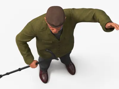 Waving Old Man with Stick 3D model