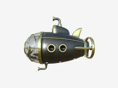 Submarine Cartoon A01 Metal Gold - Sub Watercraft Vehicle Low-poly 3D model
