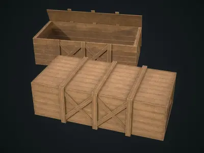 Wooden open and closed boxes Low-poly 3D model