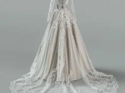 Wedding dress with train 3D model