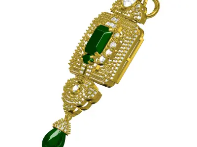 Antique Green Pearl Drop Art Deco Diamond Pendant 3D print model