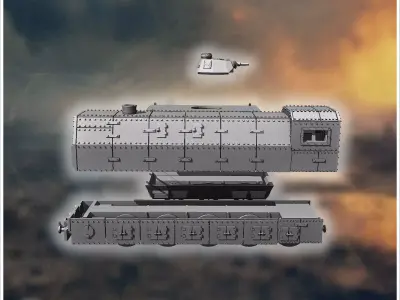 German armored train set with Panzer III turret - World War Two  3D print model