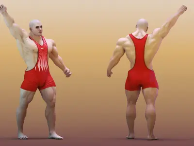 Athlete Victory Pose in Reebok Red Leotard 3D model