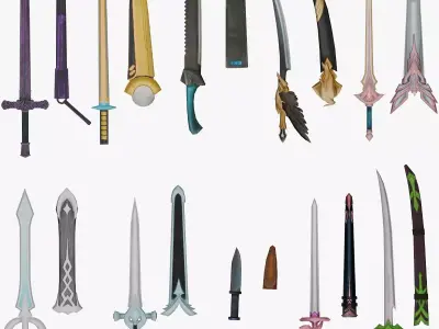 10 Stylized Sword Models Pack 3 - Low Poly Low-poly 3D model