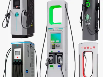 Electric Car Chargers X5 Collection PBR 3D model