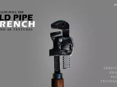 Old Pipe Wrench Low Poly PBR Game-Ready Asset Free low-poly 3D model