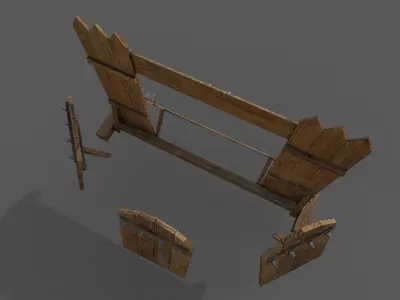 Barricade 3D model wooden chair with two doors Low-poly 3D model