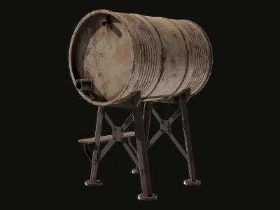 Reservoir 1 wooden barrel with stool Low-poly 3D model