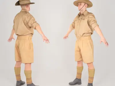 Character of WW 2 Australian soldier in A-pose 149 Low-poly 3D model