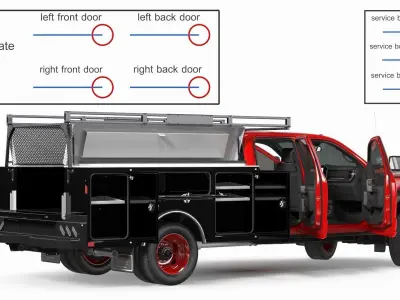 Ford Super Duty F550 with Service Body Red Rigged 3D model