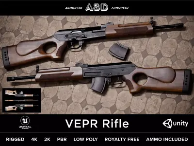 Game Ready VEPR Rifle PBR Rigged  Low-poly 3D model