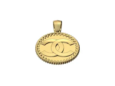 Pendant CC fashion brand coin with bail 3D print model