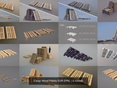 Cargo Wood Pallets EUR EPAL 3D Model Collection