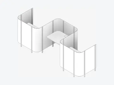 Office Pod - Workspace - Officetec - Side To Side - Three Bay Low-poly 3D model