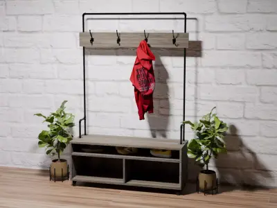 Industrial Pipes and Wood Hall Tree Low-poly 3D model