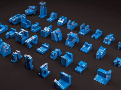 Building Blocks Kit Machined Parts Hard Surface V2 Low-poly 3D model