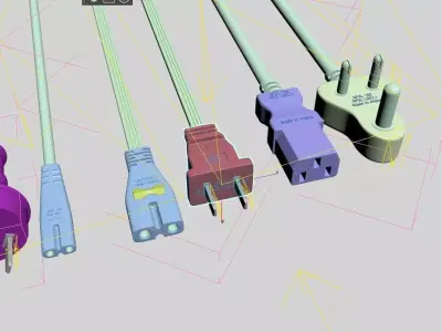 Multi Plugs 3d model  Cable with male and female 3D model  Low-poly 3D model