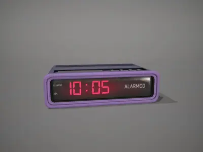 Purple Stylized Digital Alarm Clock Low-poly 3D model