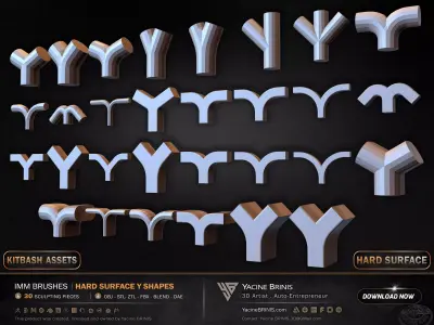 30 Hard Surface IMM Y Shapes Low-poly 3D model