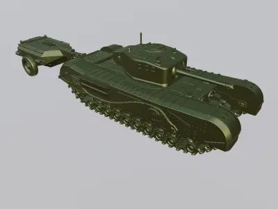 Churchill Crocodile with trailer - UK - WW2 and Korean War 3D print model