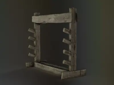 Wooden Weapon Rack Low-poly 3D model