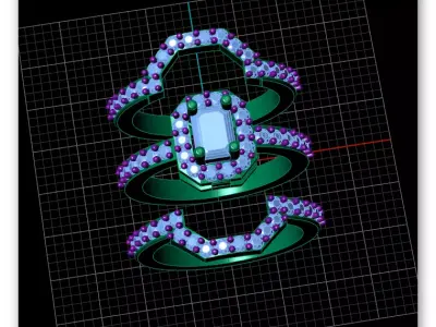 emerald cut diamond halo engagement jewelry ring 3 part 3D print model