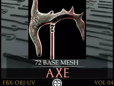 72 Models Of Weapons-Axe Weapon - Cold Weapons-3Dmodel-UV-Vol 04 Low-poly 3D model