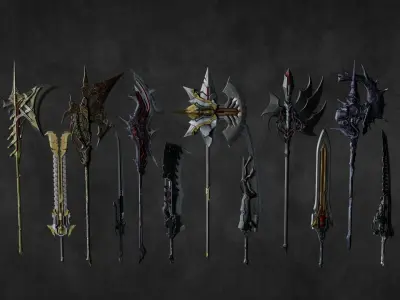 Fantasy Weapons Models For Games with Textures Low-poly 3D model