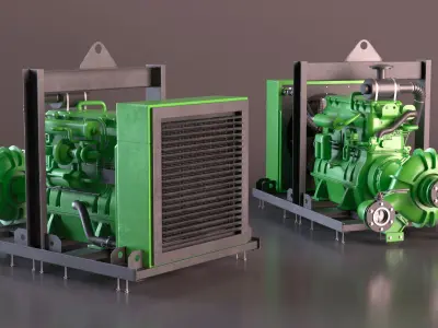 Mobile Diesel Water Pump on Frame 3D model