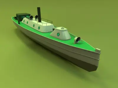 Steam motor boat 1907 Low-poly 3D model