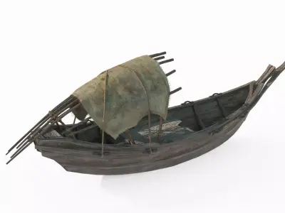 Ancient wooden boats carried on water 3D model