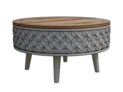 White Carved Base Coffee Table With Natural Wood Top Low-poly 3D model